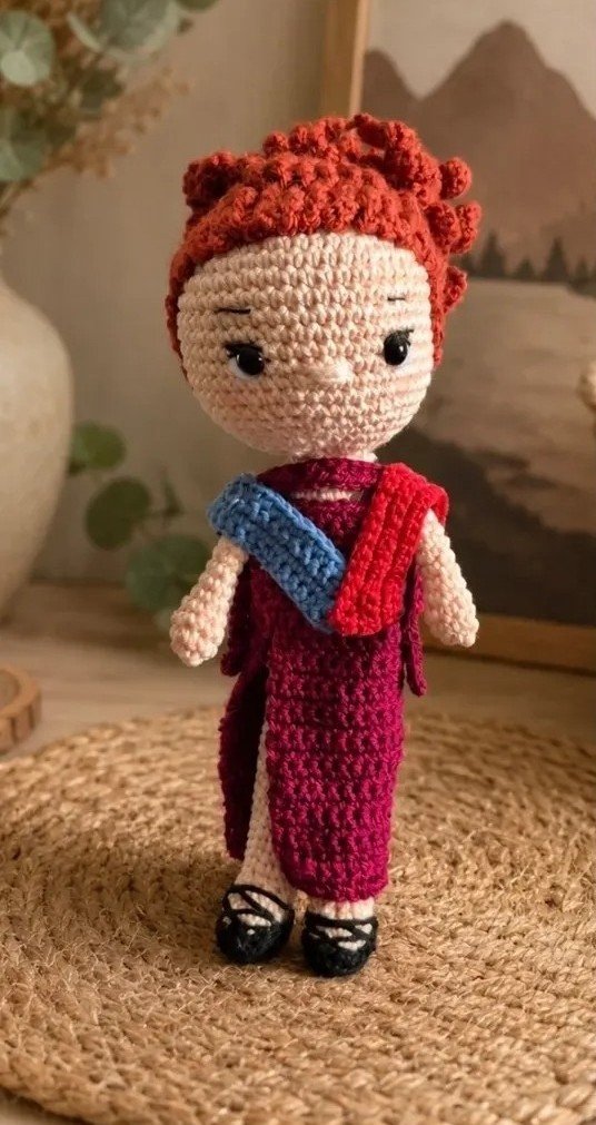 Muñeca amigurumi pelirroja con banda